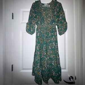 Max Studio 3/4 Sleeve Dress- Green and Gold Floral